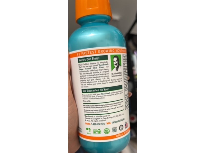 TheraBreath Plaque Control Pre-Brush Oral Rinse, Refreshing Mint, 16 fl oz/473 mL