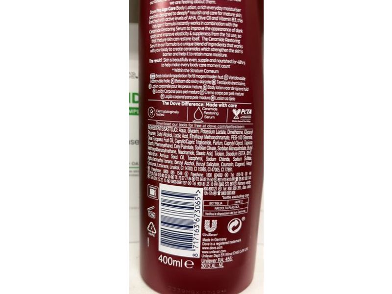 Dove Pro Age Care Moisturizing Body Lotion, 400 mL