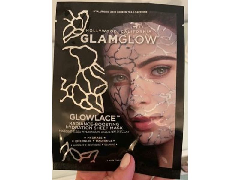 Glamglow Glowlace Radiance-Boosting Hydration Sheet Mask, Hyaluronic Acid, Green Tea, Caffeine, 1 Count