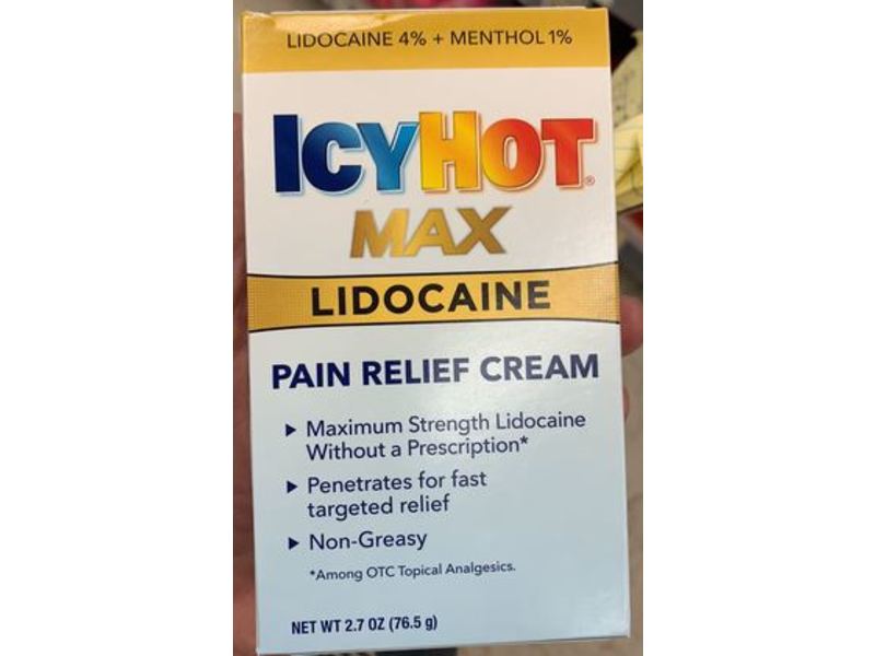 Icy Hot Max Pain Relief Cream, Lidocaine, 2.7 fl oz/76.5 g