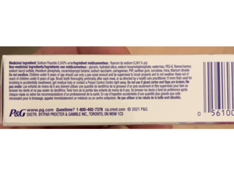 Crest 3D White Flooride Anticavity Toothpaste, Vibrant Peppermint, 20 mL