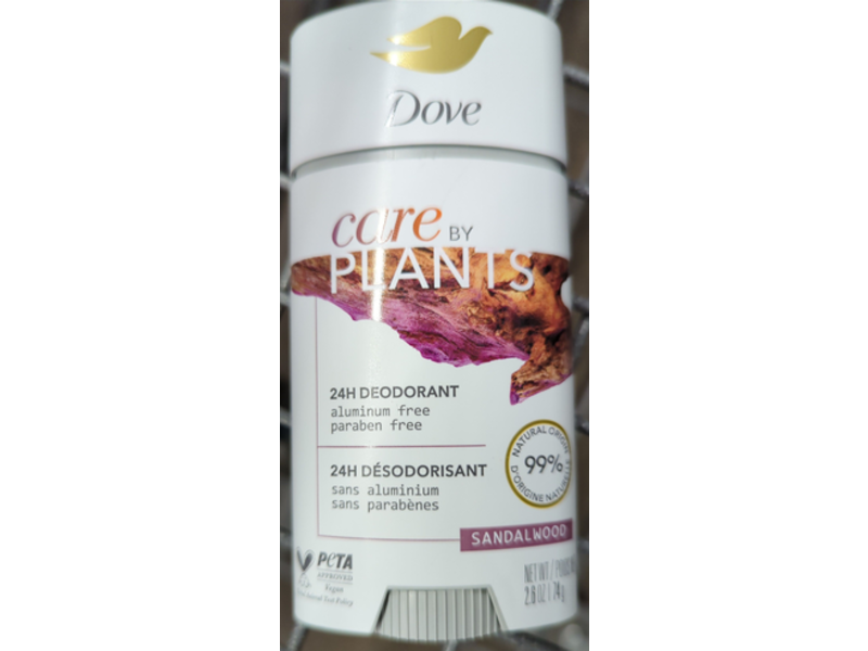 Dove Care By Plants 24h Deodorant, Sandalwood, 2.6 oz/74 g