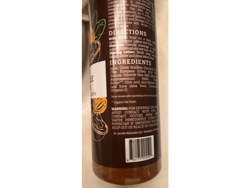 Dr. Jacobs Naturals Rich Castile Body Wash, Organic Shea Butter, 16 oz/473 mL