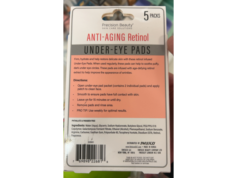 Precision Beauty Anti-Aging Retinol Under-Eye Pads, 0.88 oz/25 g, Pack Of 5