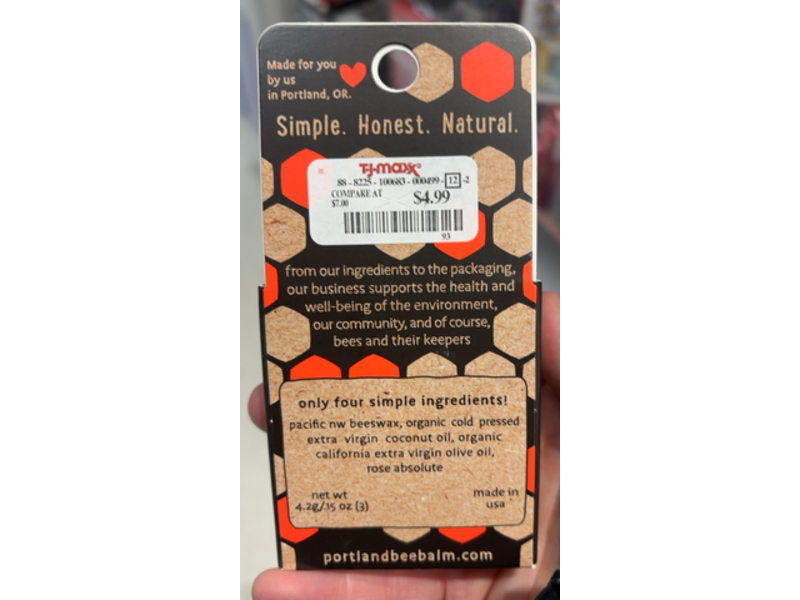 Portland Bee Lip Balm, Rose Garden, 0.15 oz/4.2 g, 3 Pack