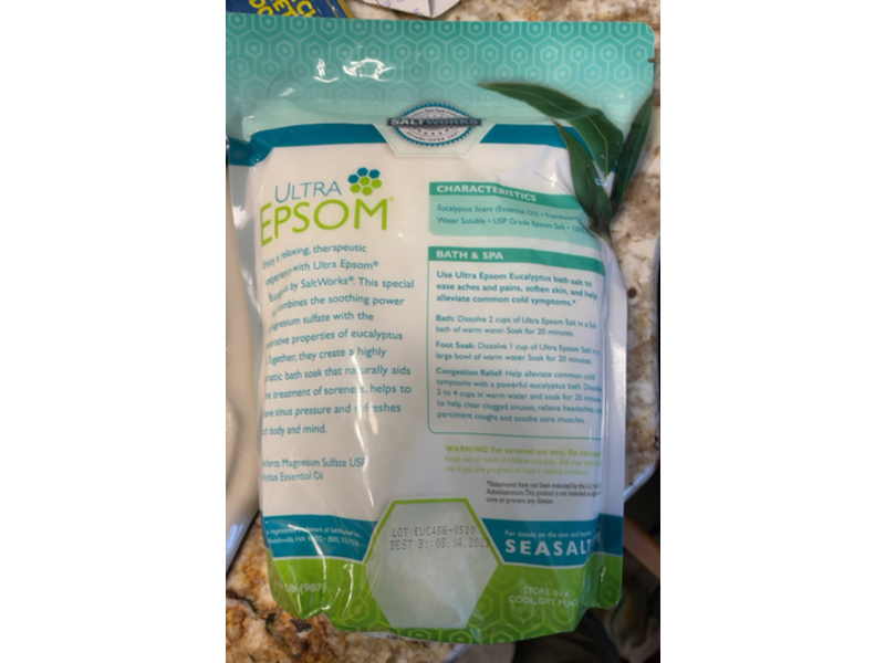 SaltWorks Ultra Epsom Bath Salt, Eucalyptus, 907 g