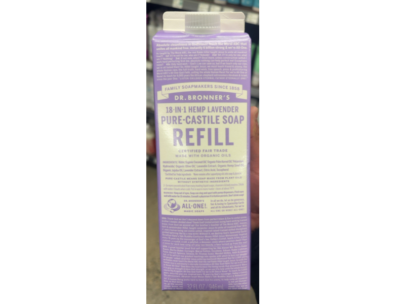 Dr. Bronner's Pure - Castile Soap Refill, Lavender, 32 fl oz/946 mL