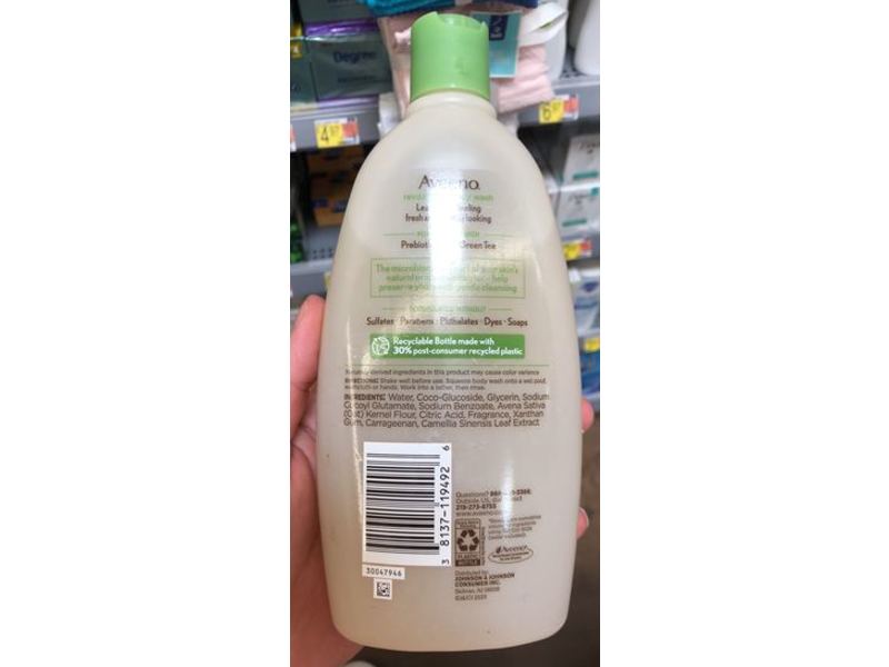 Aveeno Revitalizing Body Wash, Prebiotic Oat+Green Tea, 18 fl oz/532 mL