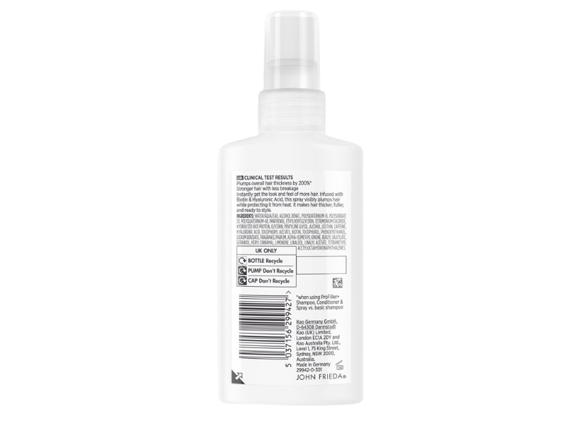 John Frieda Ultra filler + Thickening Spray, Biotin & Hyaluronic Acid, 5.0 oz/150 mL