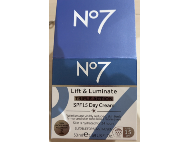 No7 Lift & Luminate Triple Action Day Cream, SPF 15, 1.69 fl oz/50 mL