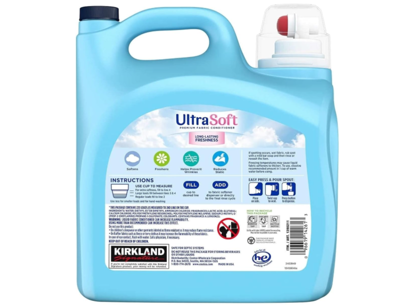 Kirkland Signature Ultra Soft Fabric Conditioner, Fresh Scent, 220 Loads, 187 fl oz/5.53 L