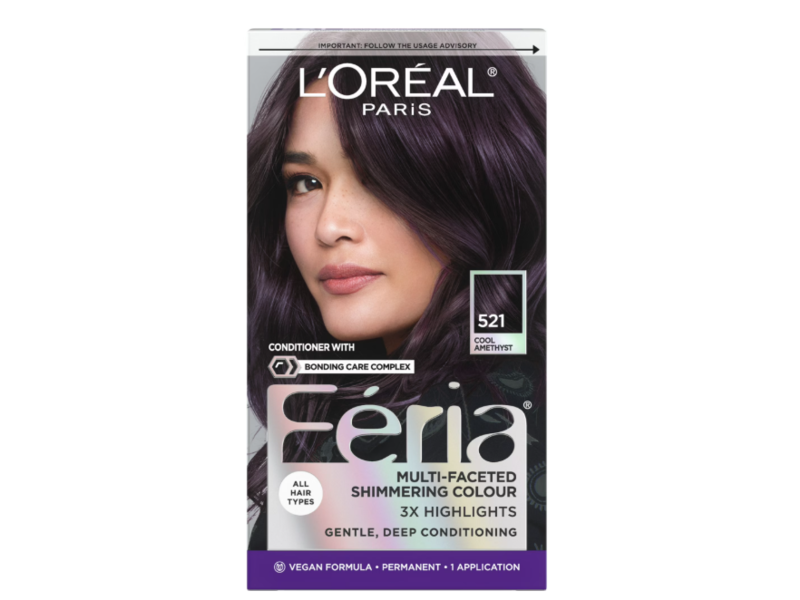 L'Oreal Paris Feria Multi-Faceted Shimmering Permanent Hair Color Kit, 521 Cool Amethyst
