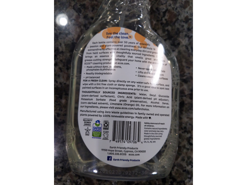 Ecos All-Purpose Cleaner, Orange Plus, 22 fl oz/650 mL