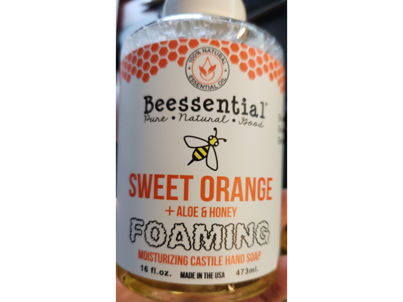Beessential Foaming Moisturizing Castile Hand Soap, Sweet Orange + Aloe & Honey 16 fl oz//473 mL