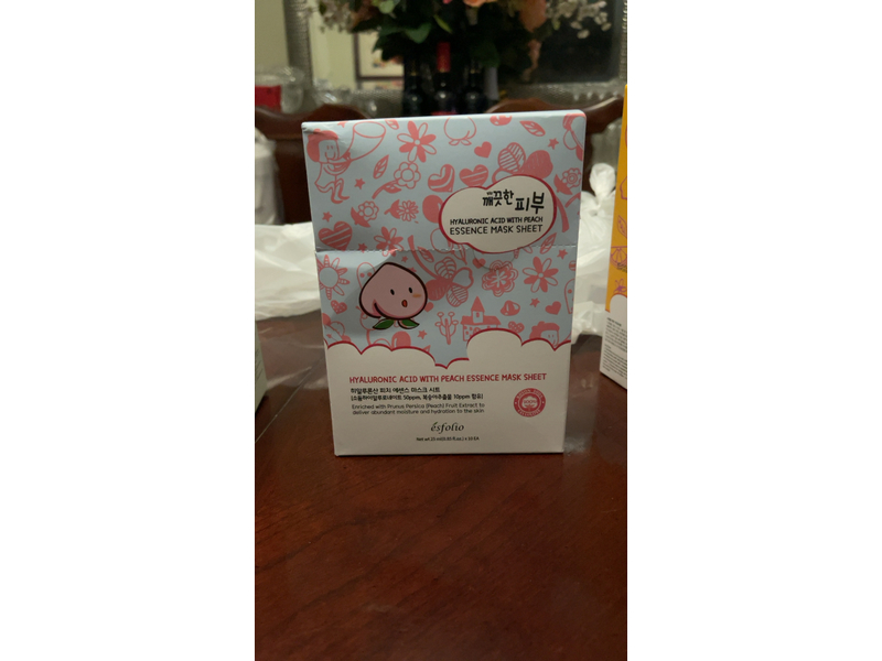 Esfolio Hyaluronic Acid Sheet Mask, Peach Essence, 0.85 fl oz/25 mL, 10 Count