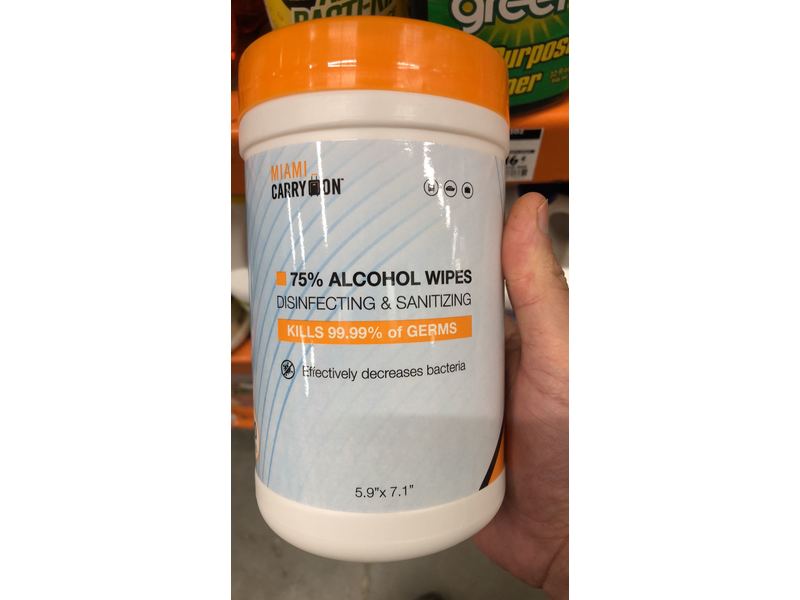 Miami Carry On Disinfecting & Sanitizing Wipes, 75% Alcohol, 100 Ct