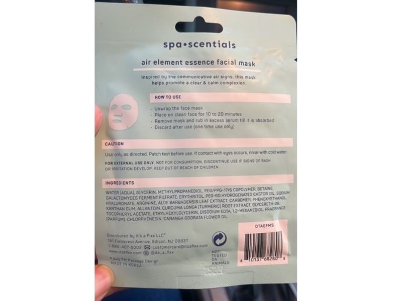 Spa Scentials Element Essence Facial Mask, Air, 0.81 oz/23 g