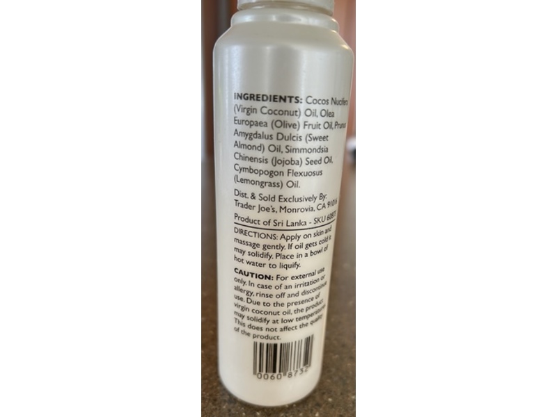 Trader Joe's Body Oil, Lemongrass Coconut, 4.8 fl oz/143 mL, Pack Of 2