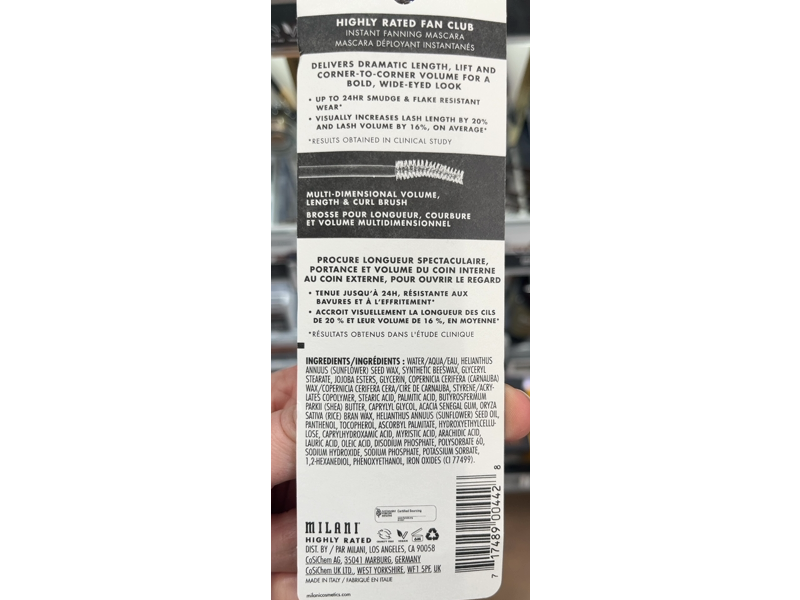 Milani Highly Rated Fan Club Fanning Mascara, 110 Black, 0.43 fl oz/13 mL