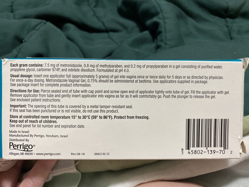 Metronidazole Vaginal Gel 0.75%, 70 gm, Perrigo (RX)