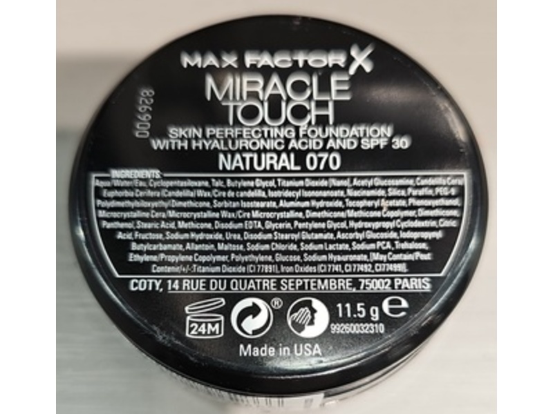Max Factor Miracle Touch Skin Perfecting Foundation ,SPF 30, Natural 070, 11.5 g