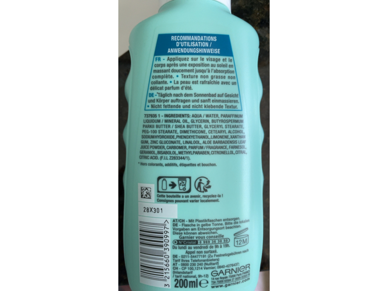 Garnier Ambre Solaire After Sun Moisturizing Milk, Aloe Vera, 200 mL
