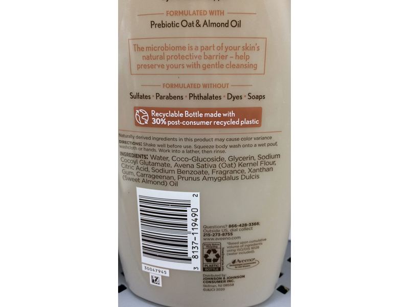 Aveeno Nourishing Body Wash, Probiotic Oat + Almond Oil, 18 fl oz/532 mL