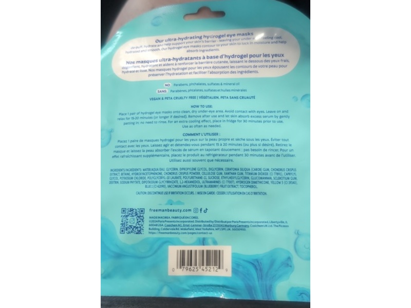 Freeman Beauty Hydrogel Eye Moisture Mask, 0.1 oz/3.4g, 1 Pair
