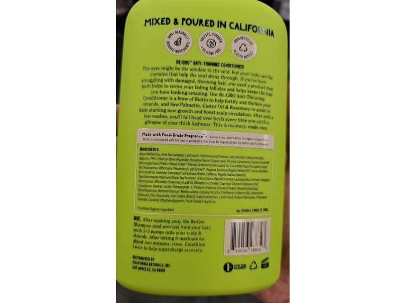 California Naturals Length & Strength Re:GRO Anti-Thinning Conditioner, 16.5 fl oz/487 mL