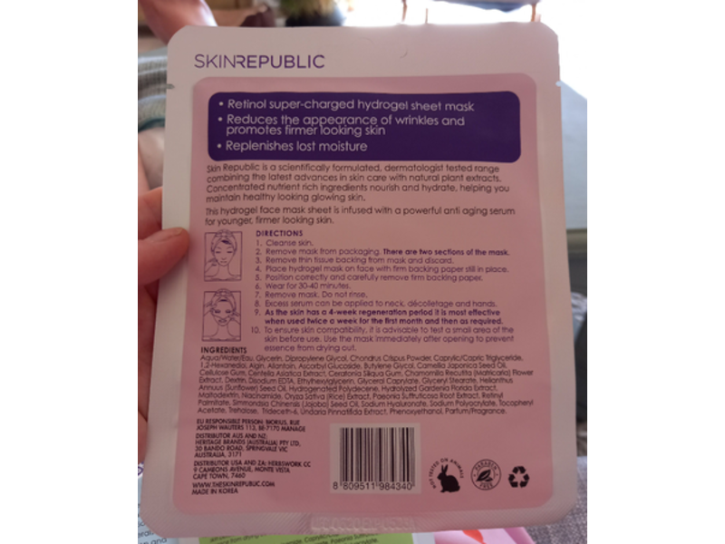 Skin Republic Retinol Hydrogel Mask, 0.88 oz/25 g