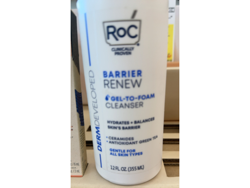 RoC Barrier Renew Gel To Foam Cleanser, Ceramides + Antioxidant Green Tea, 12 fl oz/355 mL