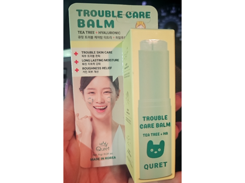 Quret Trouble Care Balm, Tea Tree + HA, 0.31 oz/9 g