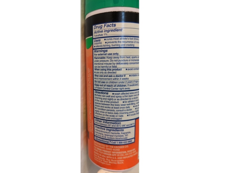 Kroger Antifungal Foot Odor Cobtrol Powder Spray, Tolnaftate 1%, 4 oz/113 g