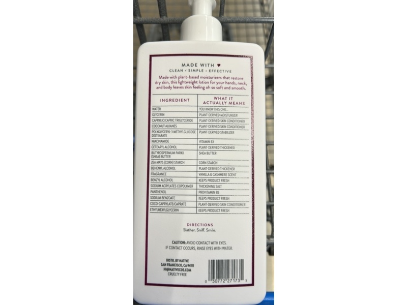 Native Moisturizing Lotion, Vanilla & Cashmere, 16.5 fl oz/487 mL
