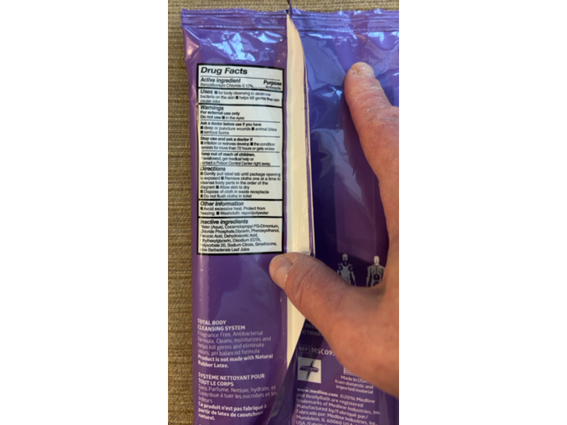 Medline Ready Bath Select Antibacterial Body Cleansing Cloth Wipes, 8 Count, Pack Of 30