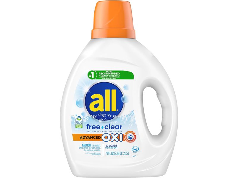 All Advanced Oxi Liquid Laundry Detergent, Free Clear, 49 Loads, 73 fl oz/2.15 L