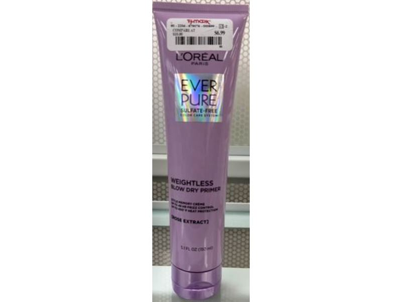 L'Oreal Paris Ever Pure Weightless Blow Dry Primer, Rose Extract, 5.1 fl oz/150 mL
