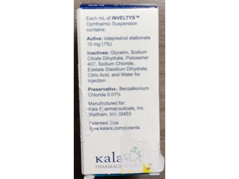 Inveltys (loteprednol etabonate ophthalmic suspension) 1%, 2.8 mL, Kala Pharmaceuticals (RX)