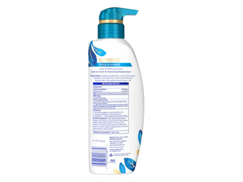 Head & Shoulders Supreme Sulfate Free Detox & Hydrate Shampoo, Argan Oil & Coconut Water, 11.8 fl oz/350 mL