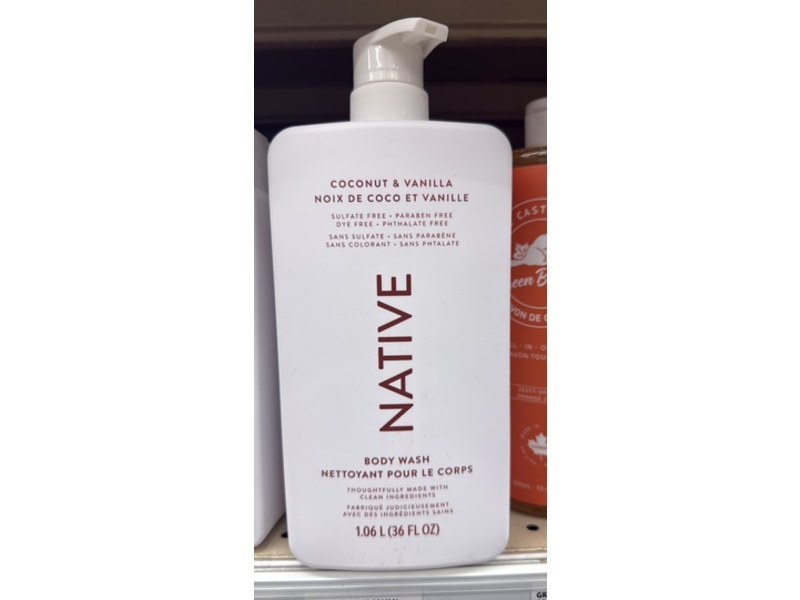 Native Body Wash, Coconut & Vanilla, 36 fl oz/1.06 L