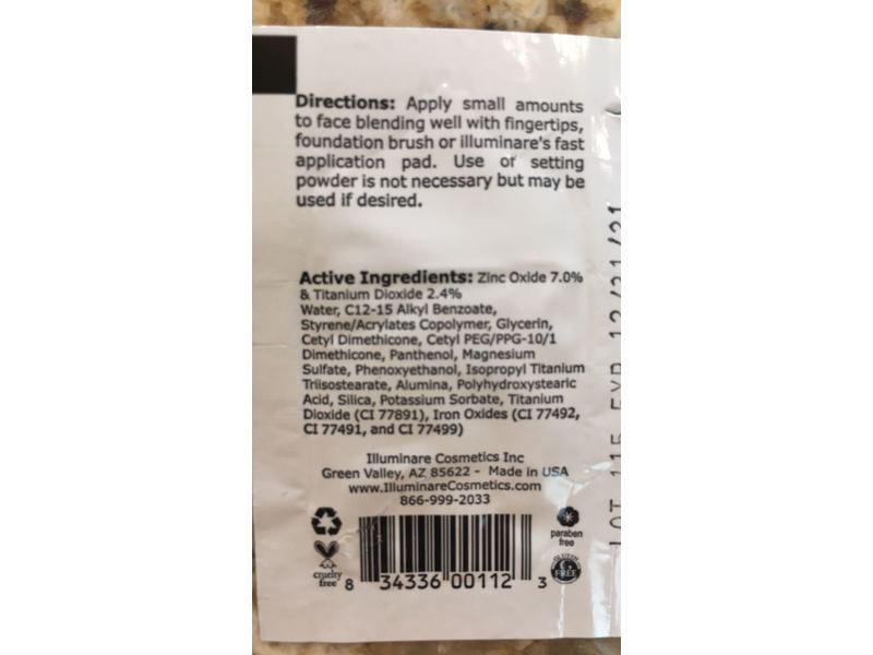 Illuminare Moisturizing Mineral Foundation, SPF 20, Porcelain, 0.017 fl oz/0.5 mL