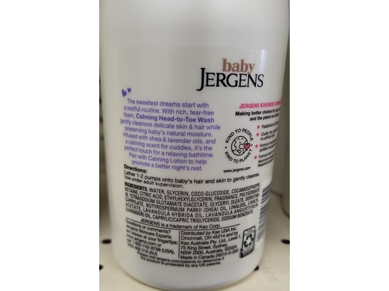 Jergens Baby Calming Head-to-Toe Wash, Shea & Lavender Oils, 18 fl oz/532 mL