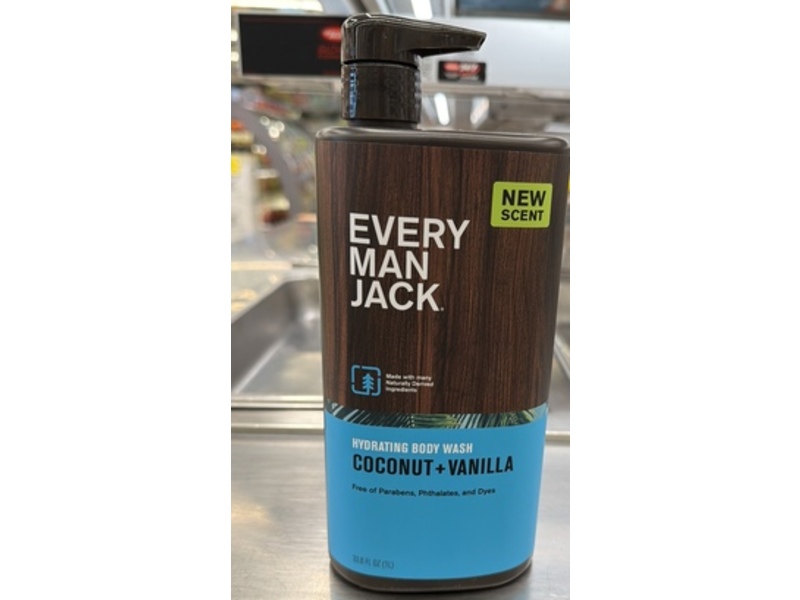 Every Man Jack Hydrating Body Wash, Coconut + Vanilla, 33.8 fl oz/1 L