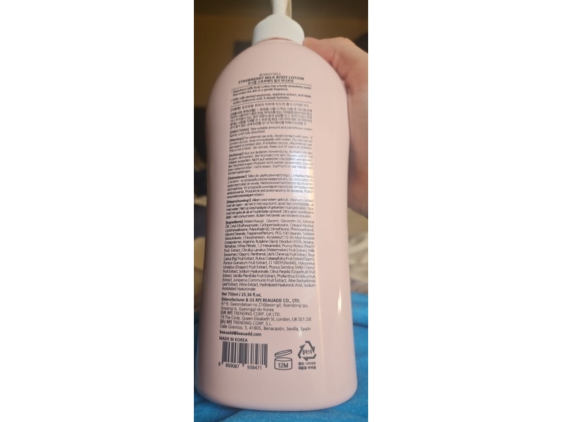 Bonnyhill Body Lotion, Strawberry Milk, 25.36 fl oz/750 mL