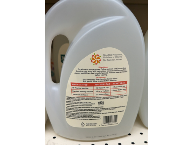 365 Whole Foods Market Organic Laundry Detergent, Citrus Geranium Scent, 66 Loads, 100 fl oz/2.95 L