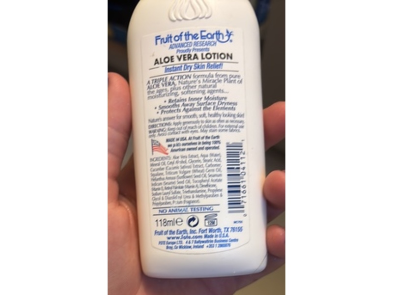Fruit of the Earth Skin Cooling Skin Care Lotion, Aloe Vera, 4 fl oz/118 mL