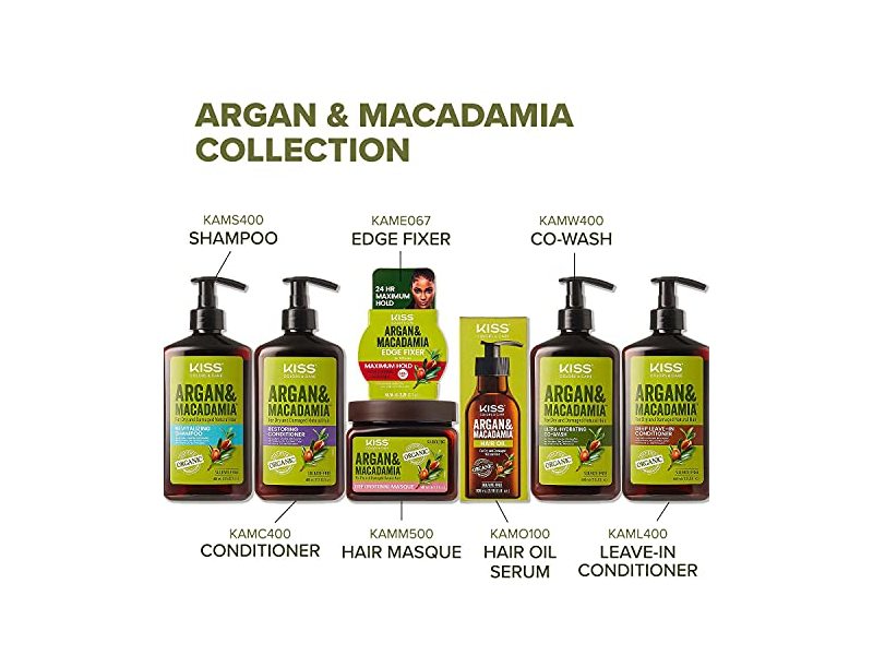 Kiss Color & Care Argan & Macadamia For Dry and Damaged Natural Hair Oil Serum and Maque Value Set