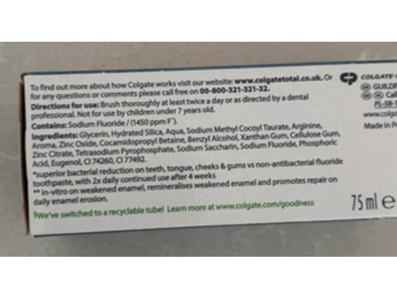 Colgate Total Advanced Enamel Health Toothpaste, 75 mL