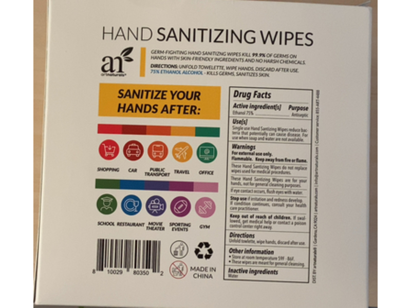ArtNaturals Hand Sanitizing Wipes, Pack Of 4