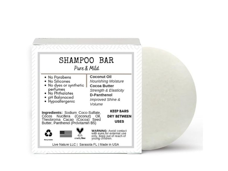 /liv/Nature Pure & Mild Shampoo Bar, Unscented, 2 oz